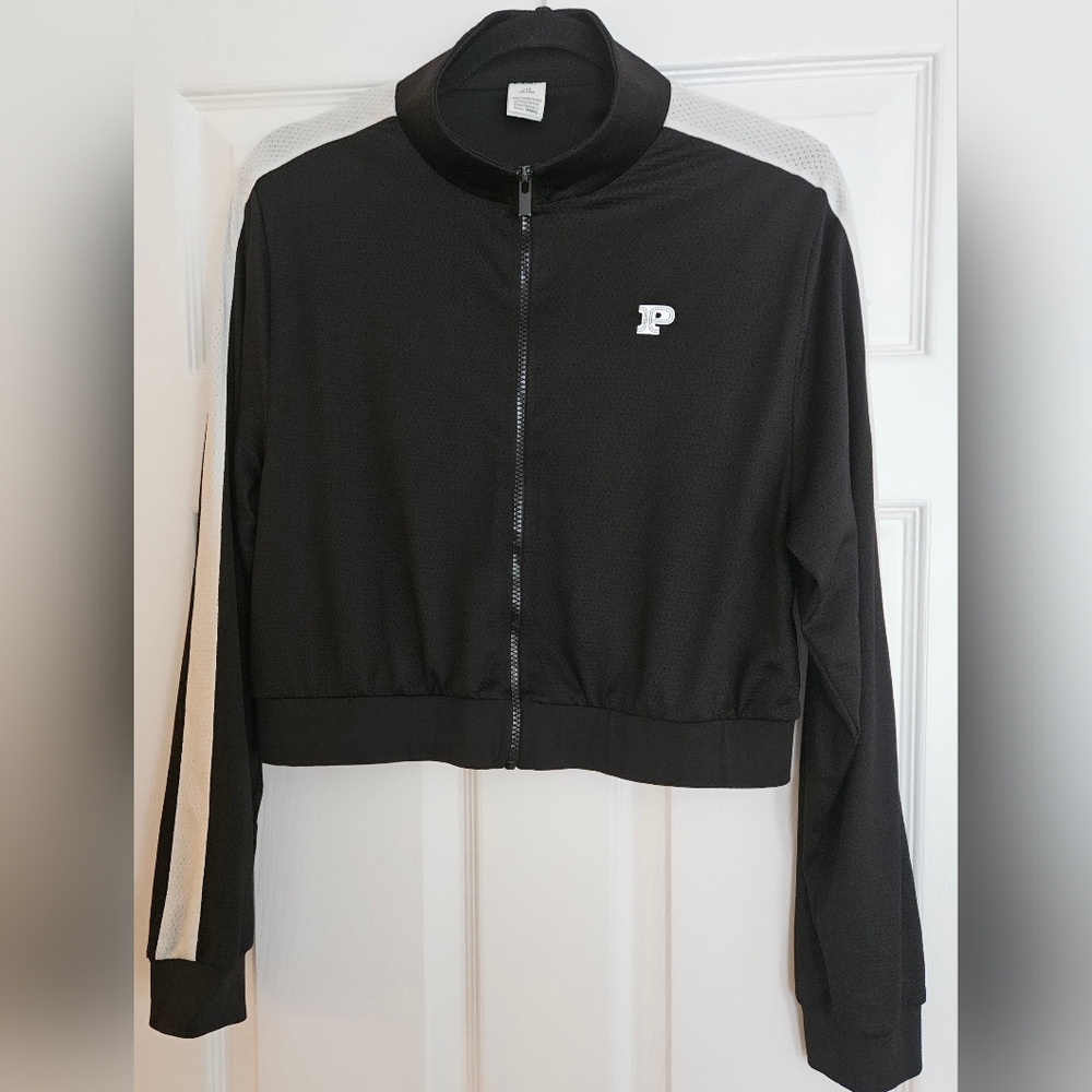 PINK Victoria's Secret Black Crop Bomber Top. Size L. Good Condition.